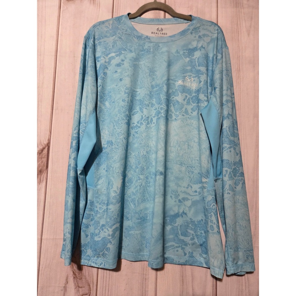 Realtree Fishing‎ Mens Blue Camo Performance Long Sleeve Shirt Large Mesh Panels